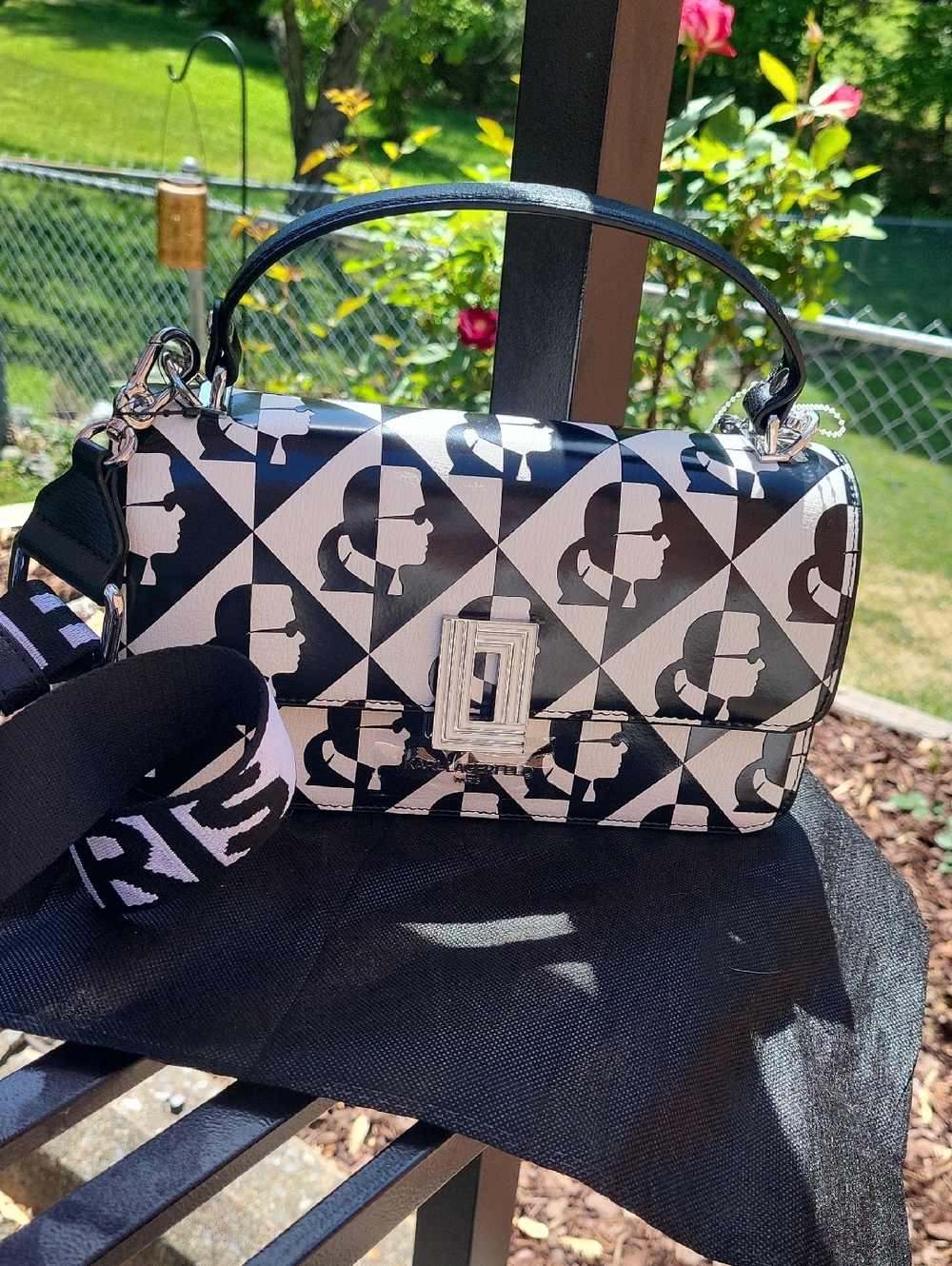 Karl Lagerfeld Black & White Geo Logo Shoulder Bag